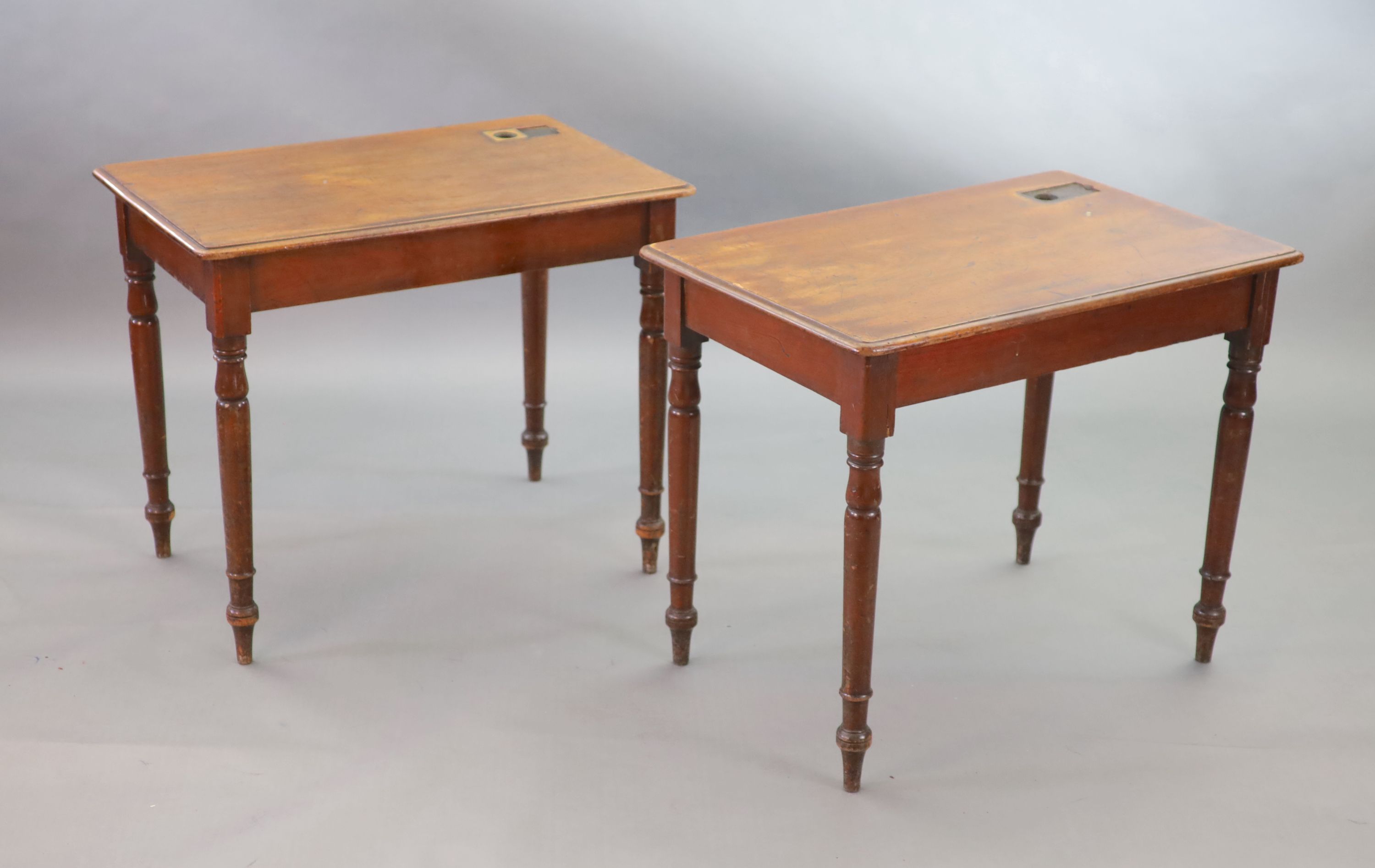 A pair of Victorian mahogany writing tables, W.92cm D.60cm H.76cm